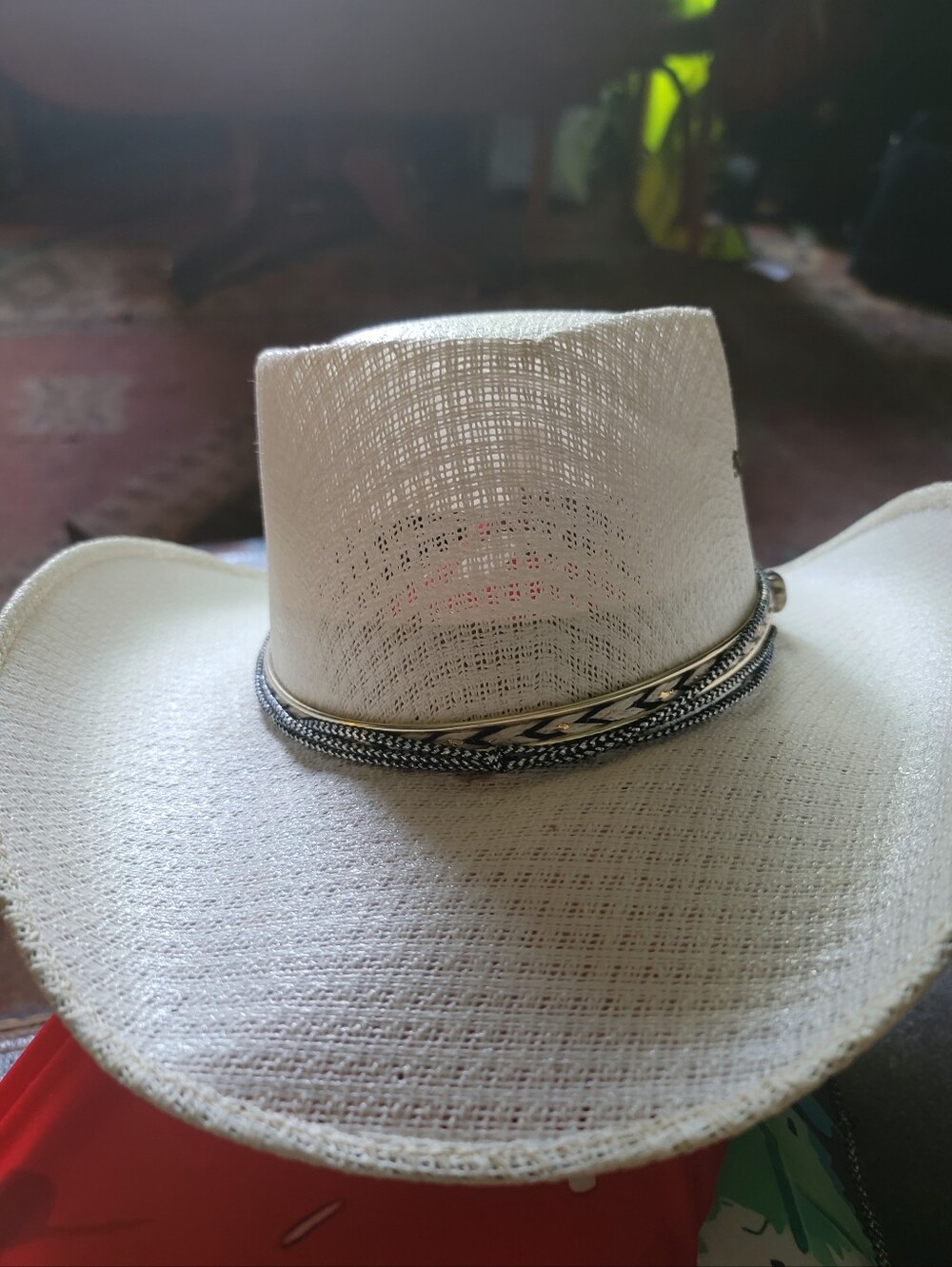 Arlop White Straw Cowgirl Hat with Braided Band